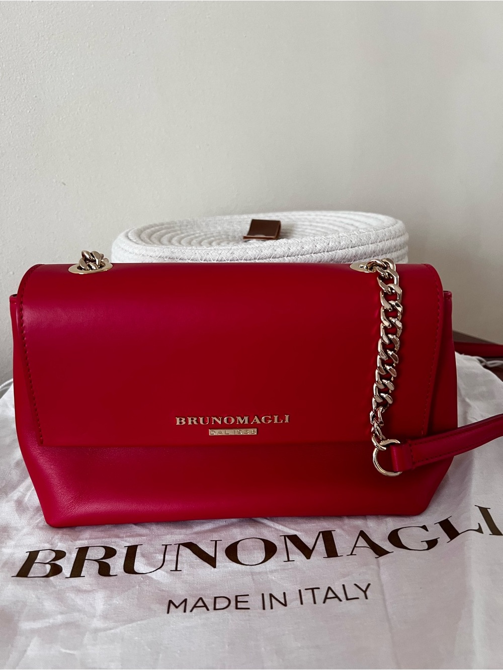 Bruno Magli Red Leather Chain Shoulder | Made in Italy |Excellent Condition